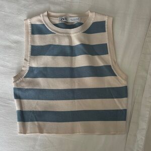 Zara Crème and Baby Blue Crop Top